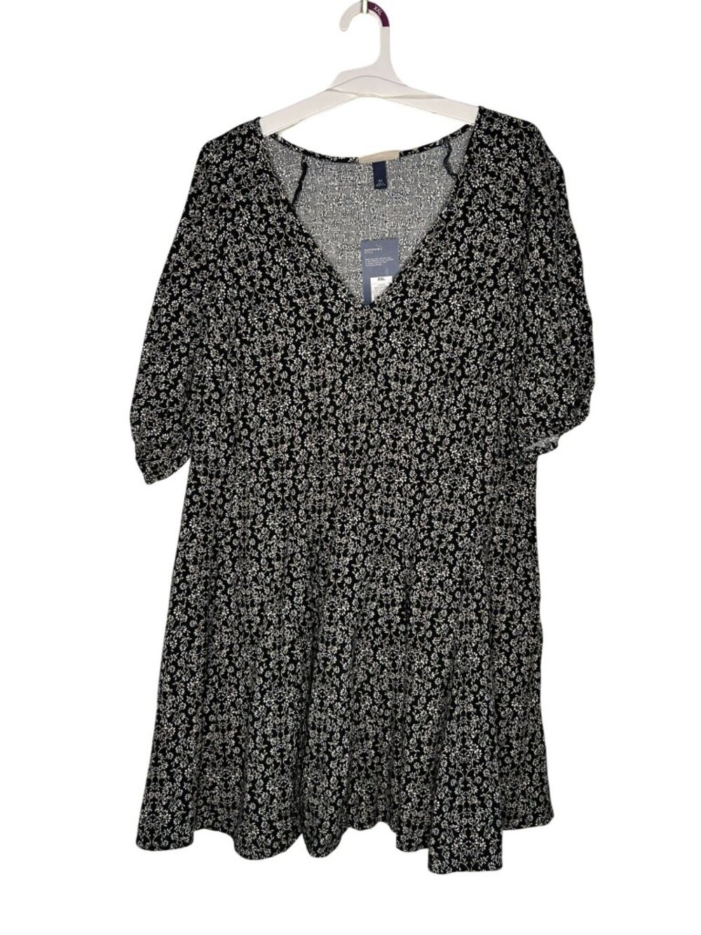 Women's Bell Elbow Sleeve Mini a-Line Dress - Universal Thread Black Floral XXL
